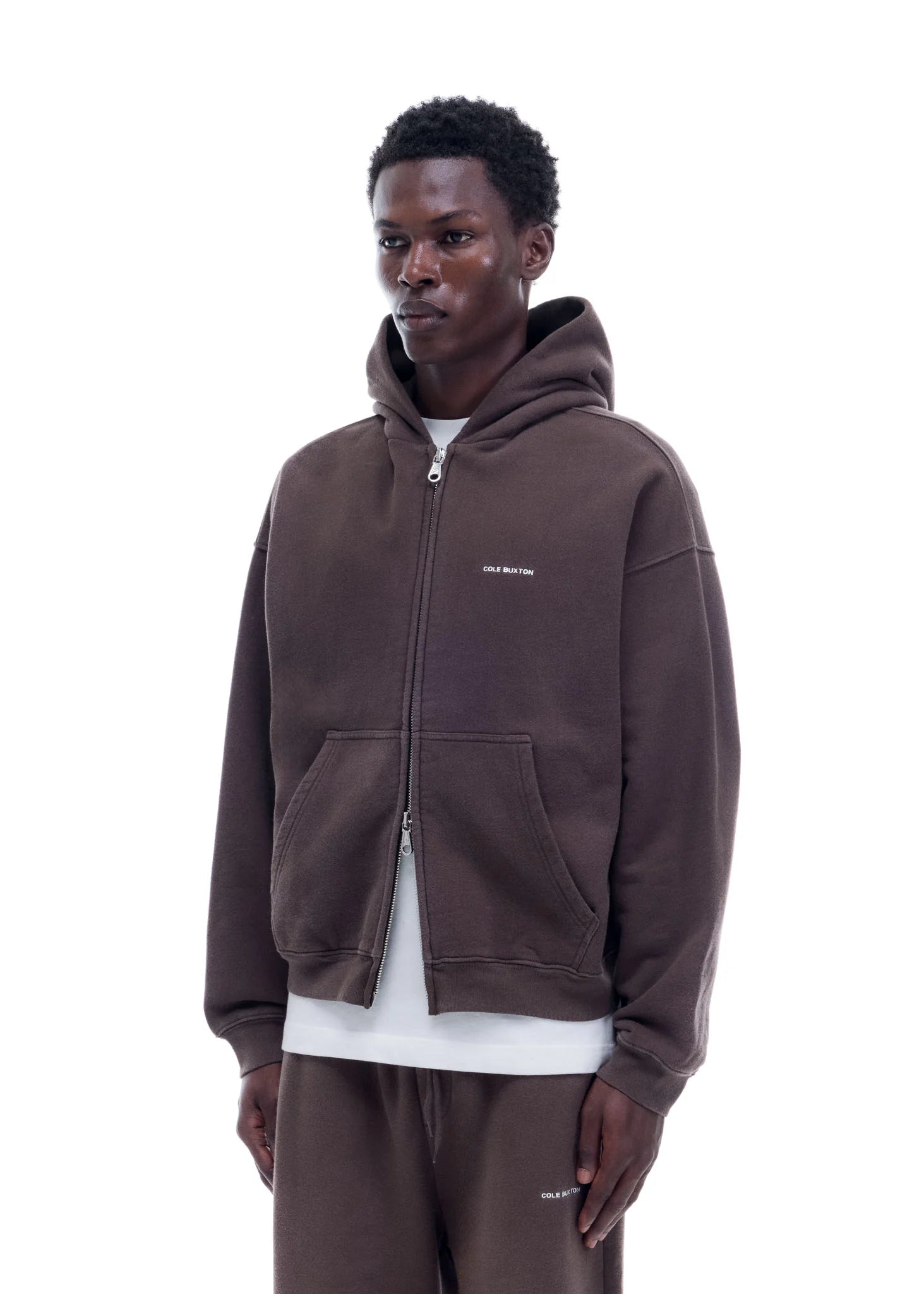 COLE BUXTON - VINTAGE MINI LOGO ZIP HOODIE - VINTAGE BROWN