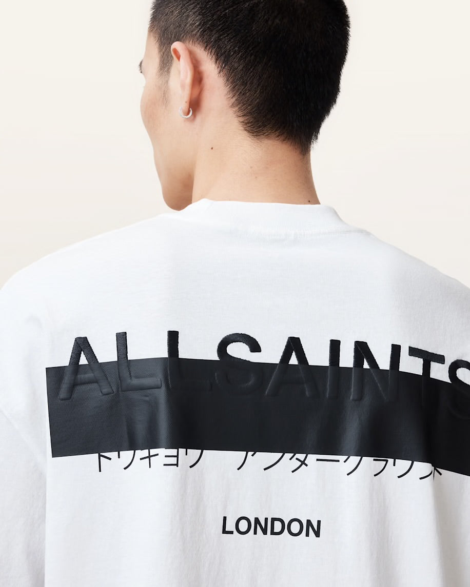 ALL SAINTS Redact Oversized Embroidered Logo T-Shirt - White