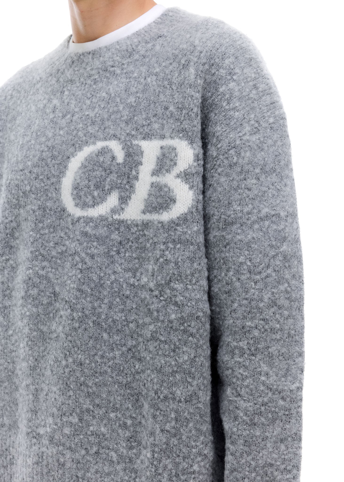 COLE BUXTON CB LOGO KNIT SWEATER - GREY MARL