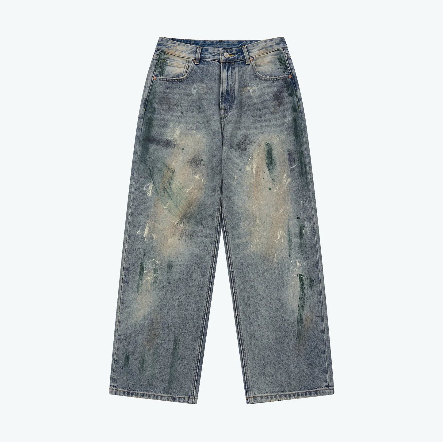 Sense - Washed Paint Splattered Jeans Blue