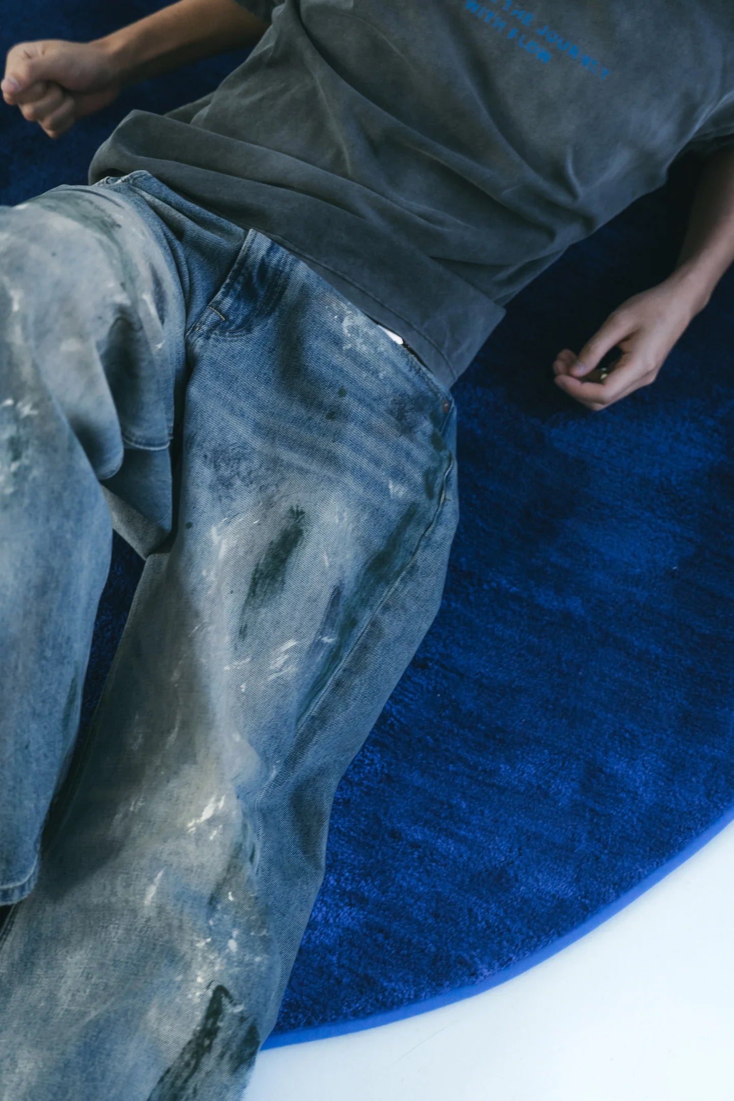 Sense - Washed Paint Splattered Jeans Blue