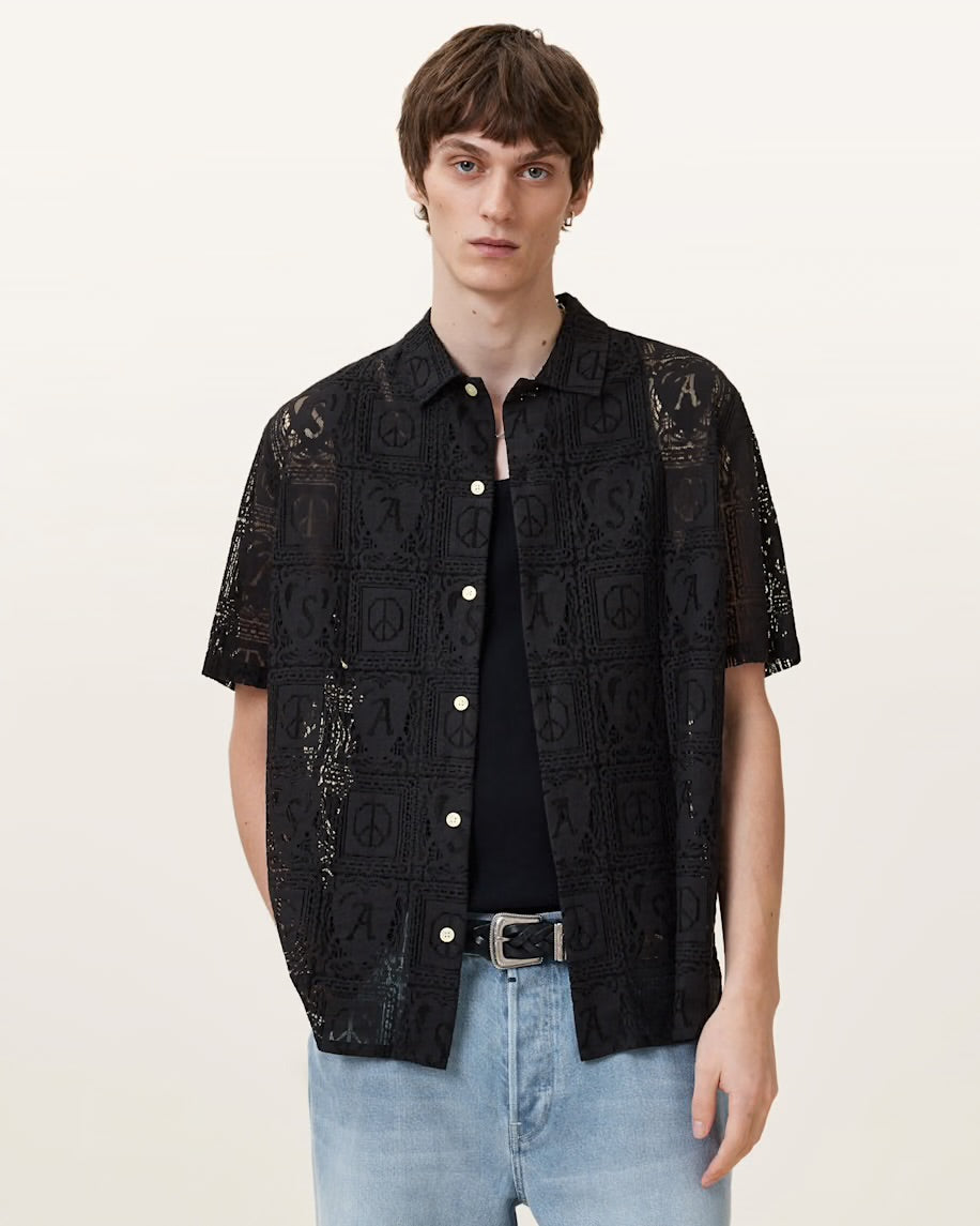 ALL SAINTS Netley Short Sleeve Lace Shirt