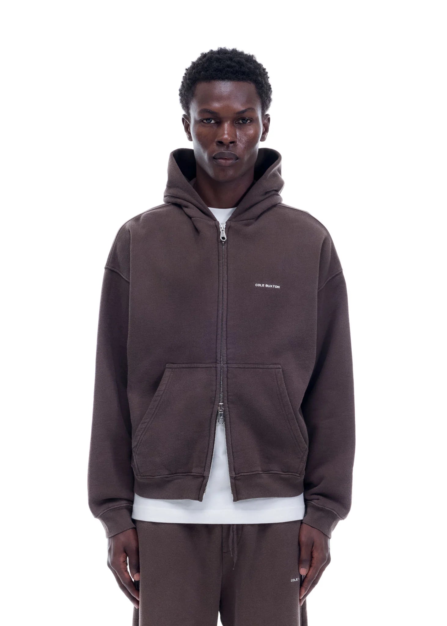 COLE BUXTON - VINTAGE MINI LOGO ZIP HOODIE - VINTAGE BROWN