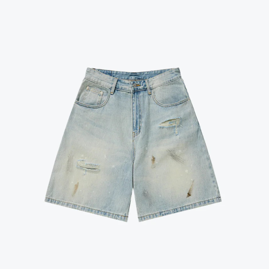 Sense - Destroy Wash Denim Shorts Blue