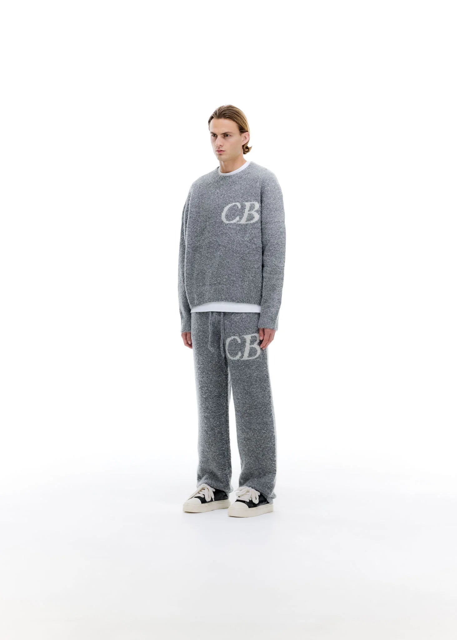 COLE BUXTON CB LOGO KNIT SWEATER - GREY MARL