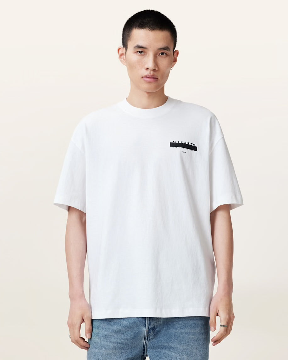 ALL SAINTS Redact Oversized Embroidered Logo T-Shirt - White