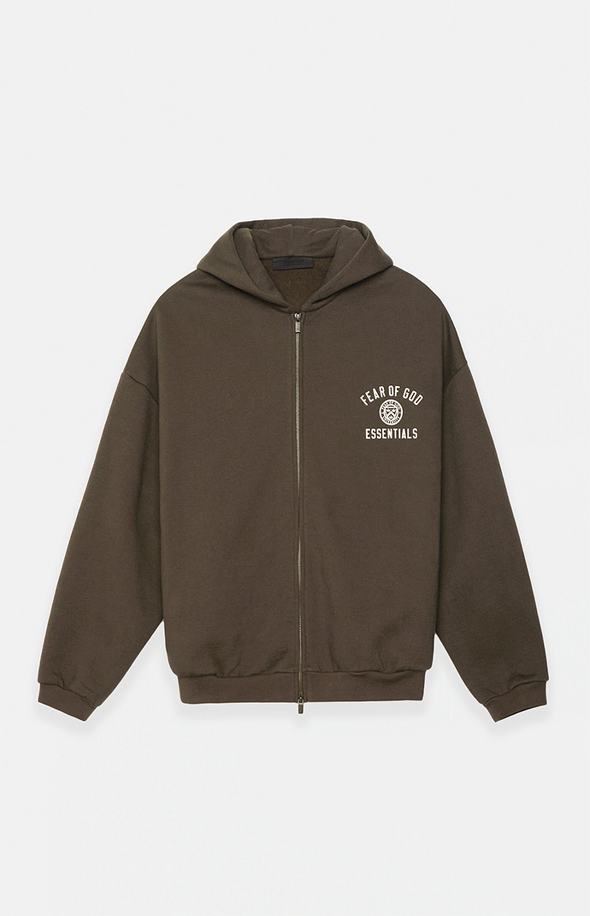 ESSENTIALS FULL ZIP HEAVY HOODIE - BROWN