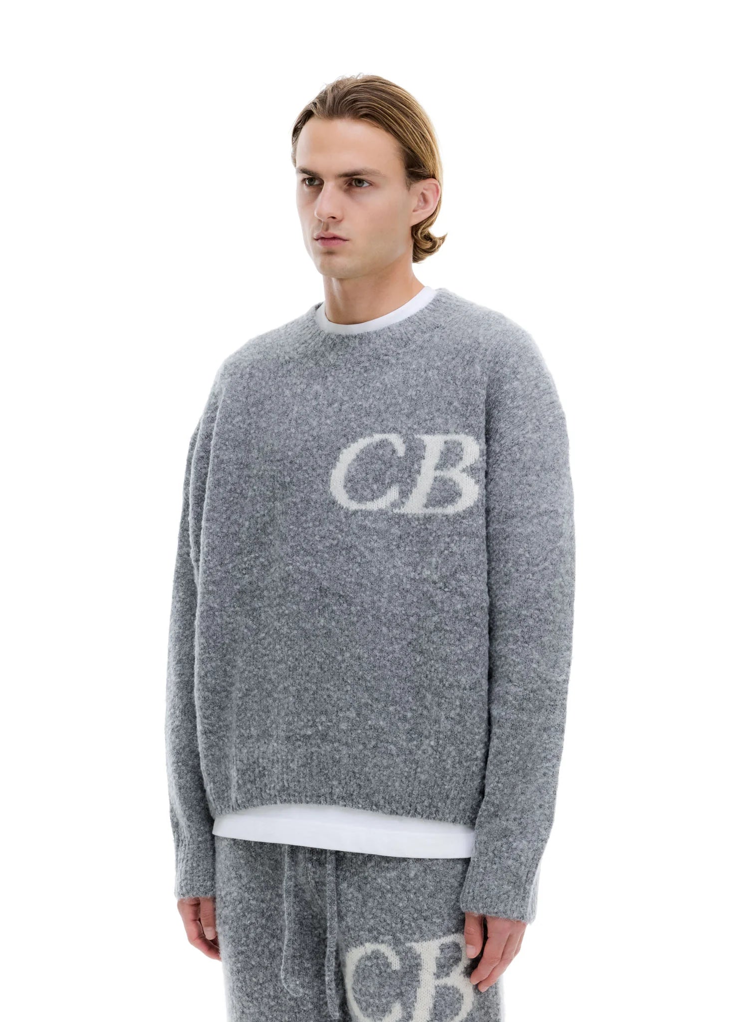 COLE BUXTON CB LOGO KNIT SWEATER - GREY MARL
