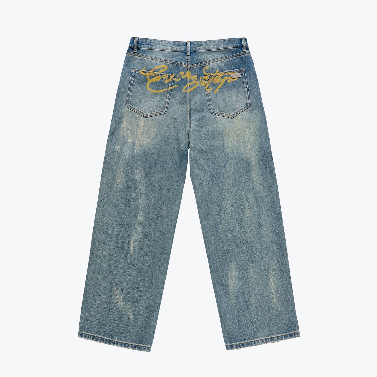 SENSE - Print Splattered Washed Jeans Blue