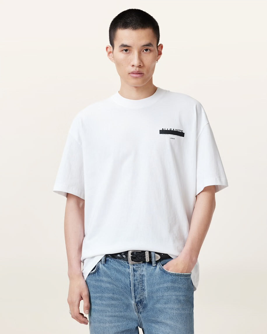 ALL SAINTS Redact Oversized Embroidered Logo T-Shirt - White