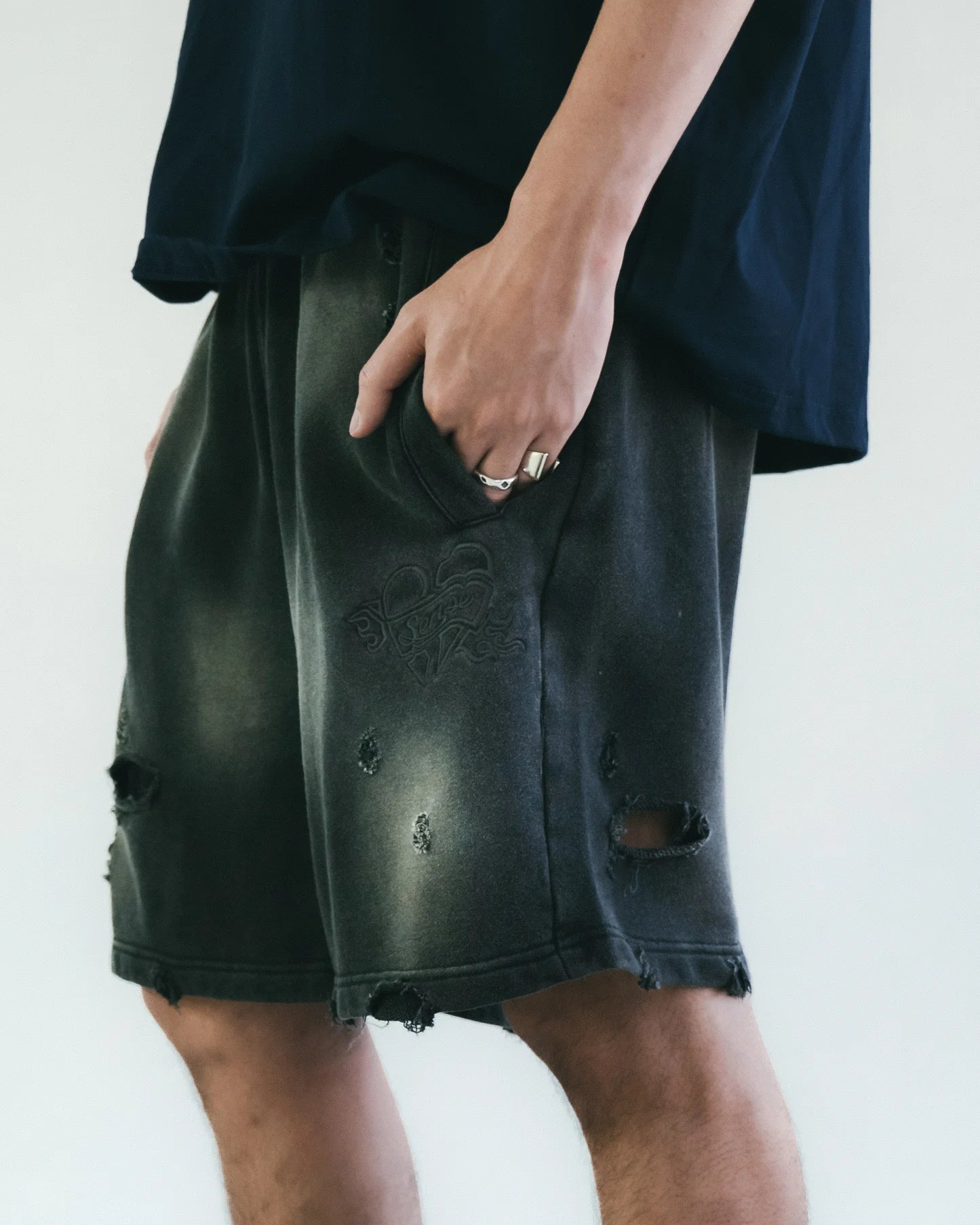 Sense - Sun Faded Wash Sueat Shorts vintage black