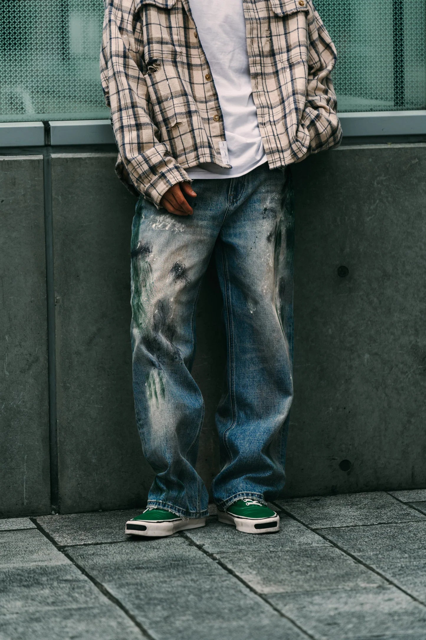 Sense - Washed Paint Splattered Jeans Blue