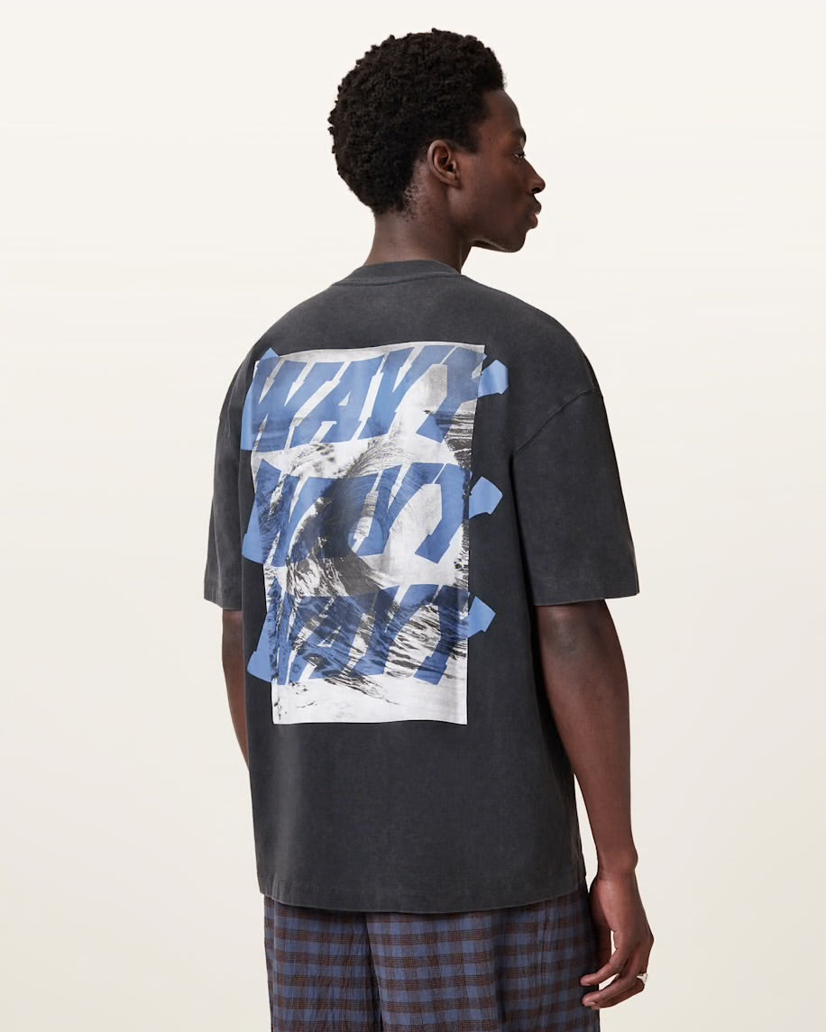 ALL SAINTS Wavy Oversized Crew Neck T-Shirt - washed black