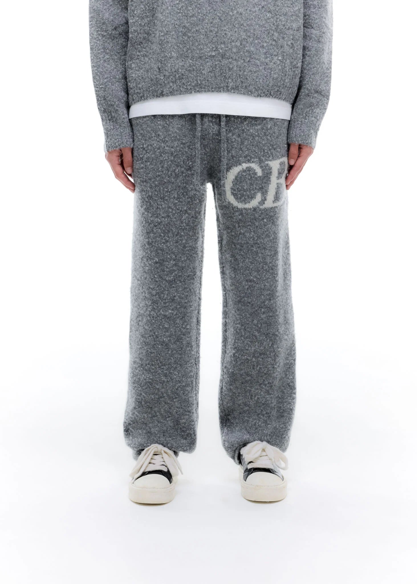 COLE BUXTON CB LOGO KNIT PANTS - GREY MARL