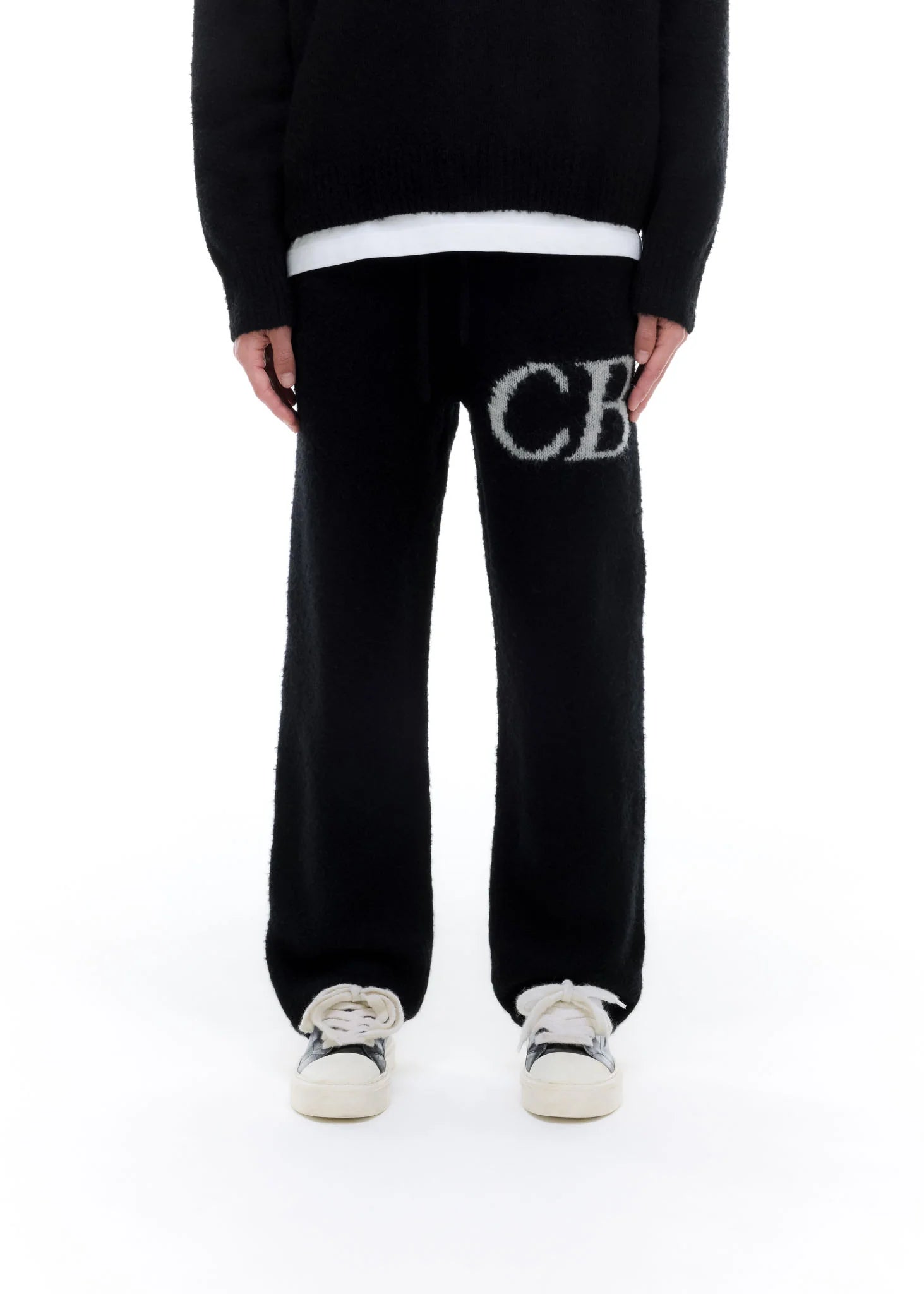 COLE BUXTON CB LOGO KNIT PANTS - BLACK