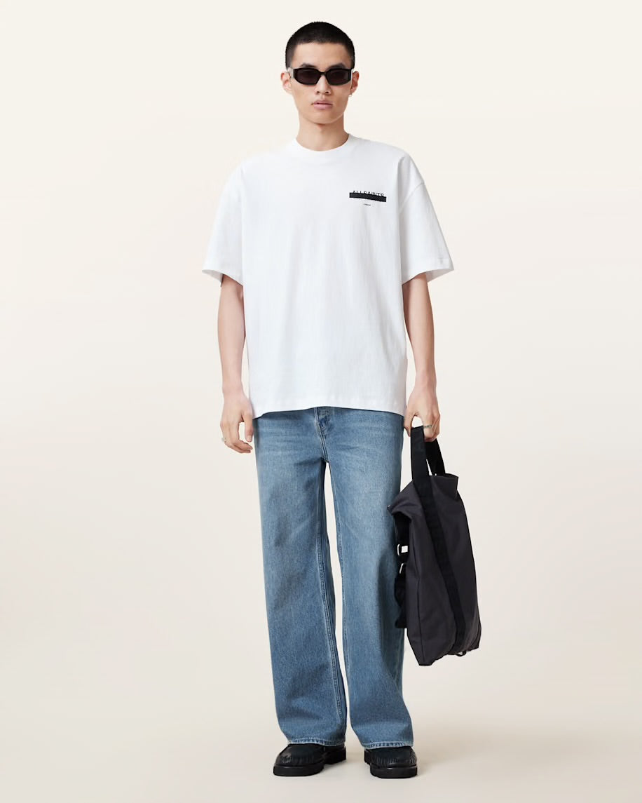 ALL SAINTS Redact Oversized Embroidered Logo T-Shirt - White