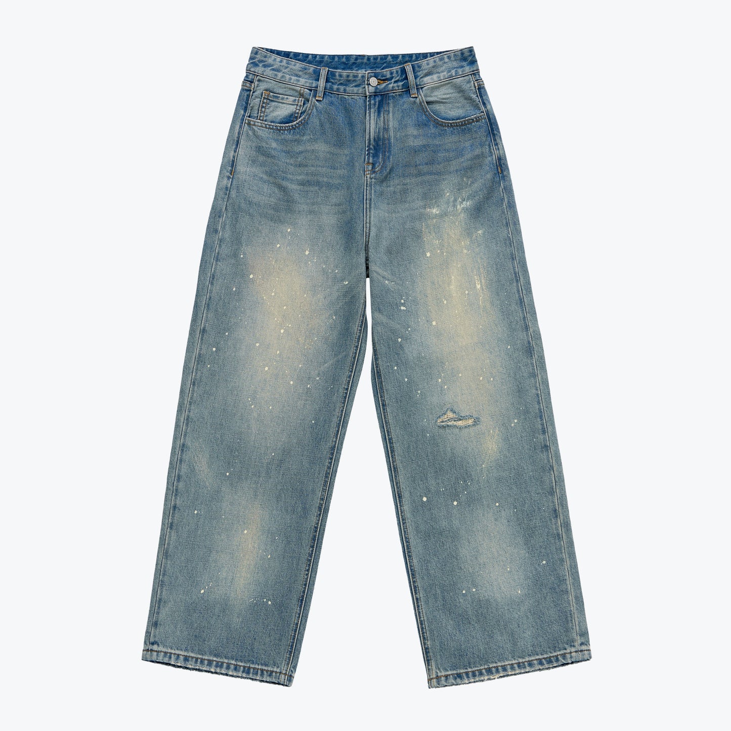SENSE - Print Splattered Washed Jeans Blue