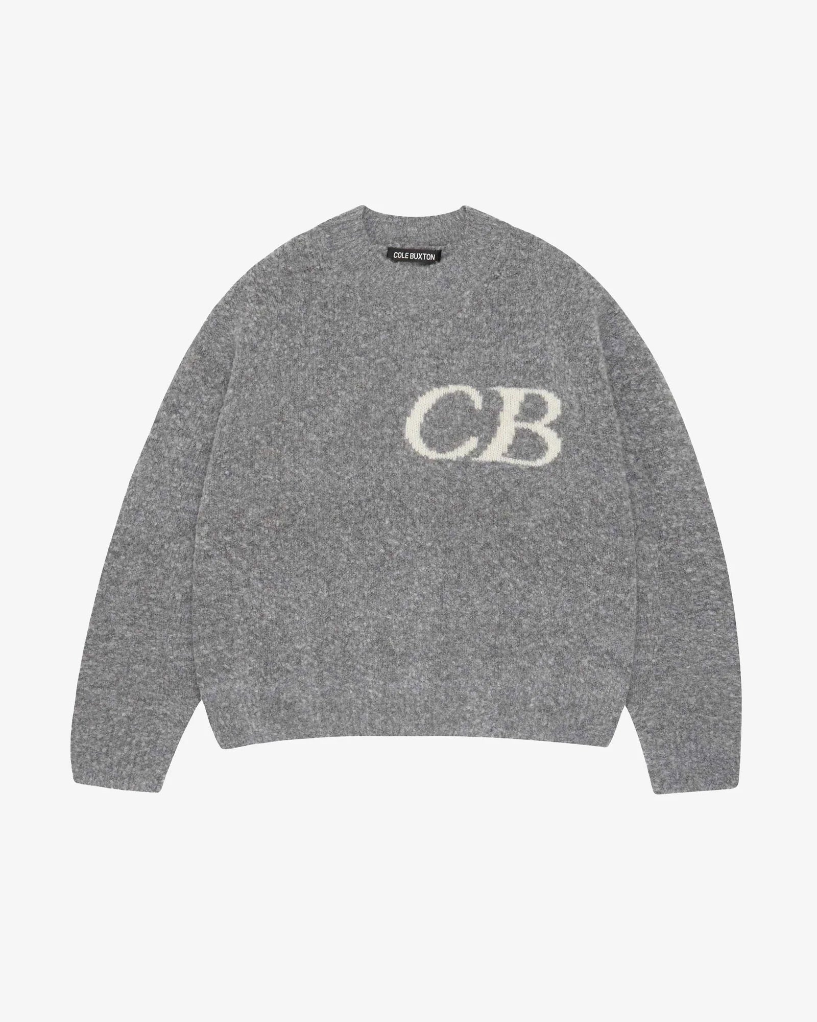 COLE BUXTON CB LOGO KNIT SWEATER - GREY MARL