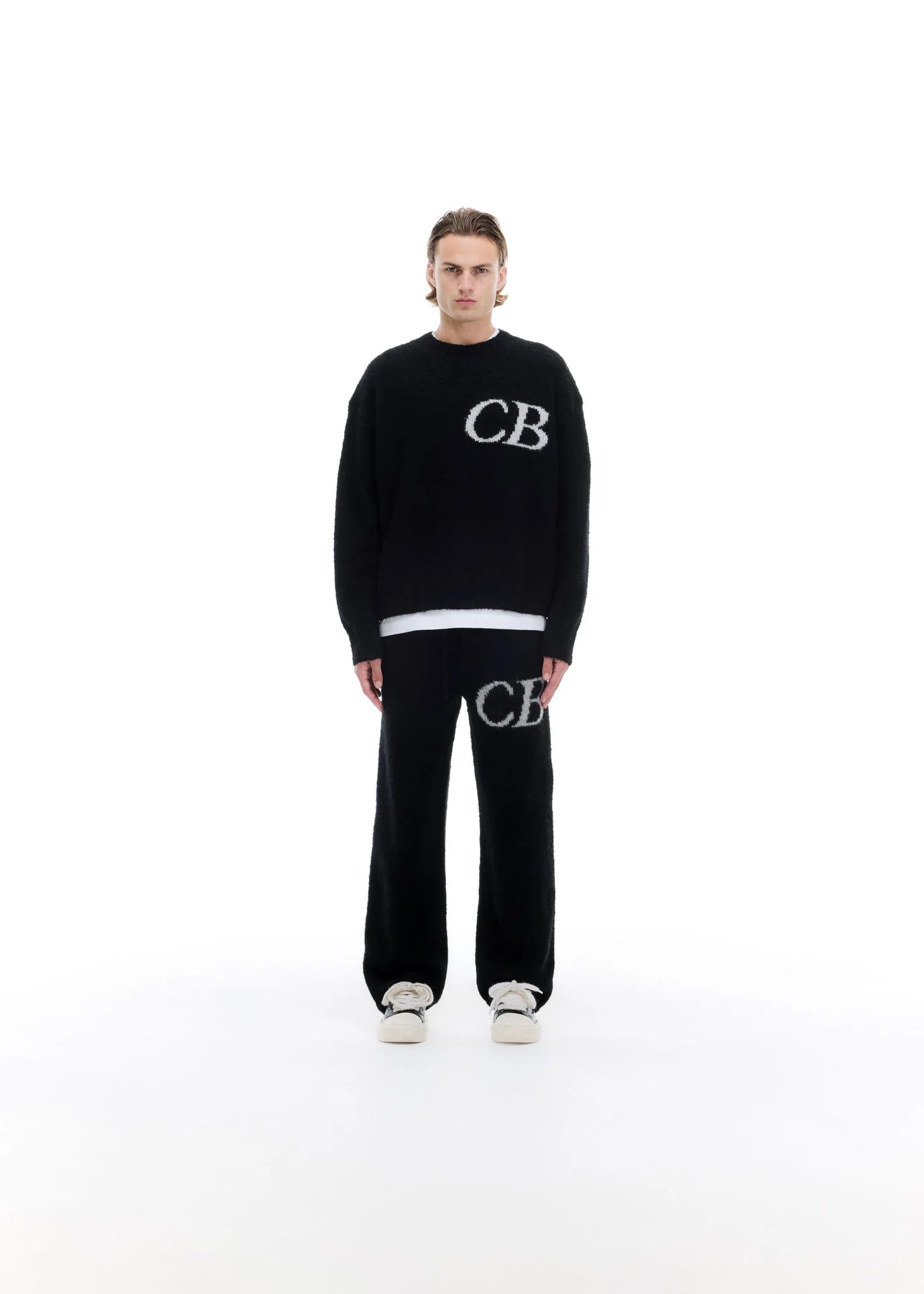 COLE BUXTON CB LOGO KNIT SWEATER - BLACK
