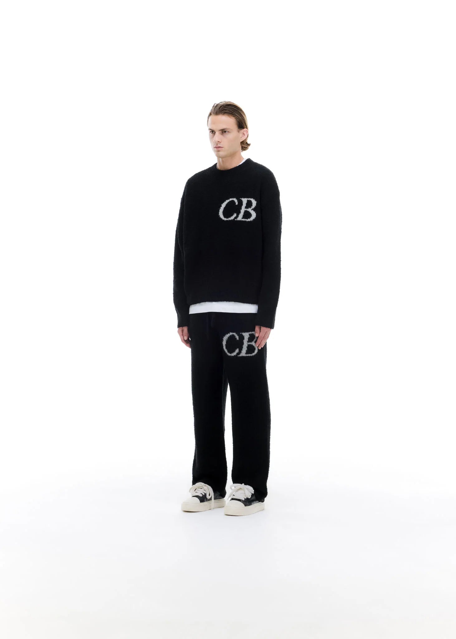 COLE BUXTON CB LOGO KNIT SWEATER - BLACK