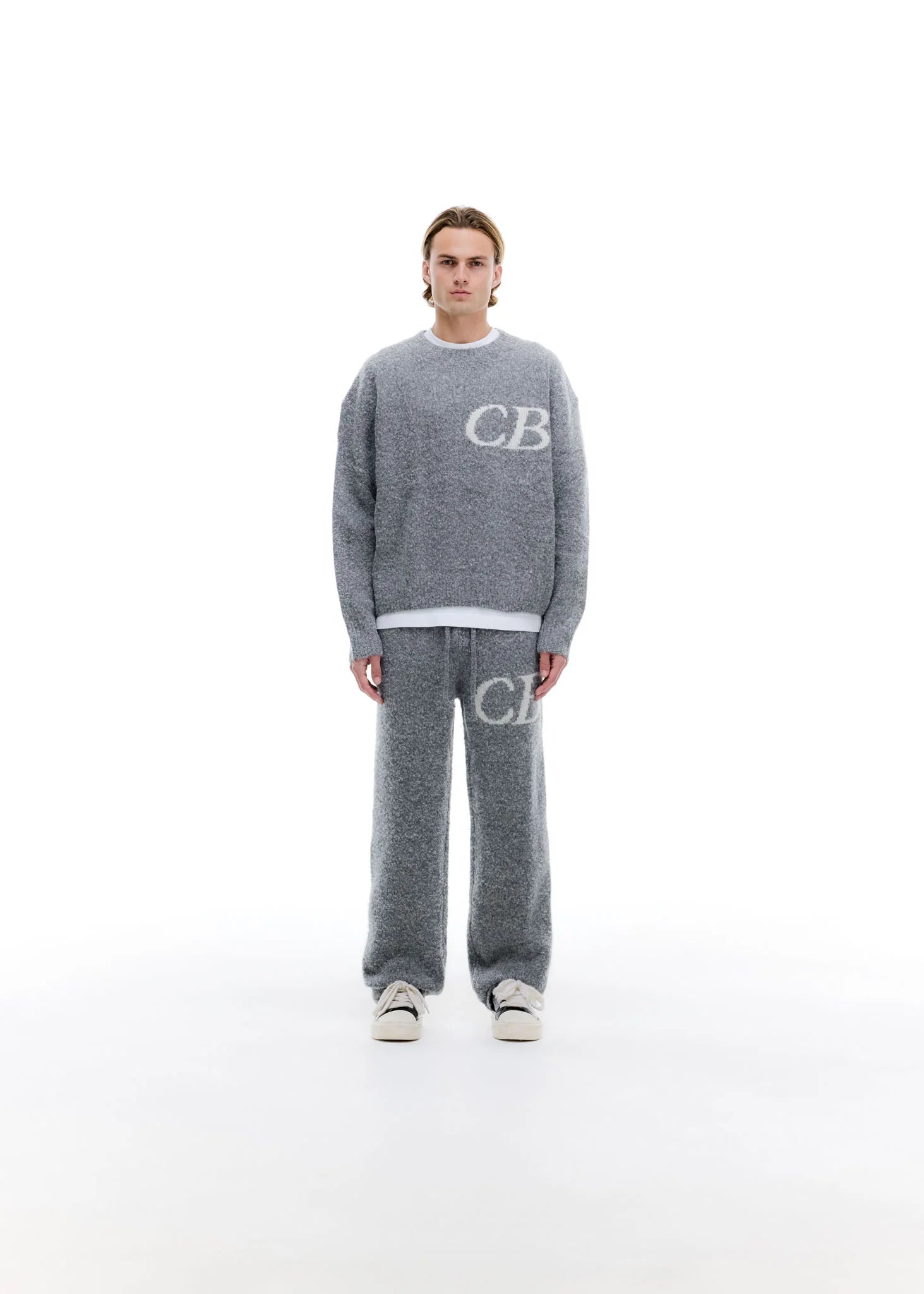 COLE BUXTON CB LOGO KNIT SWEATER - GREY MARL