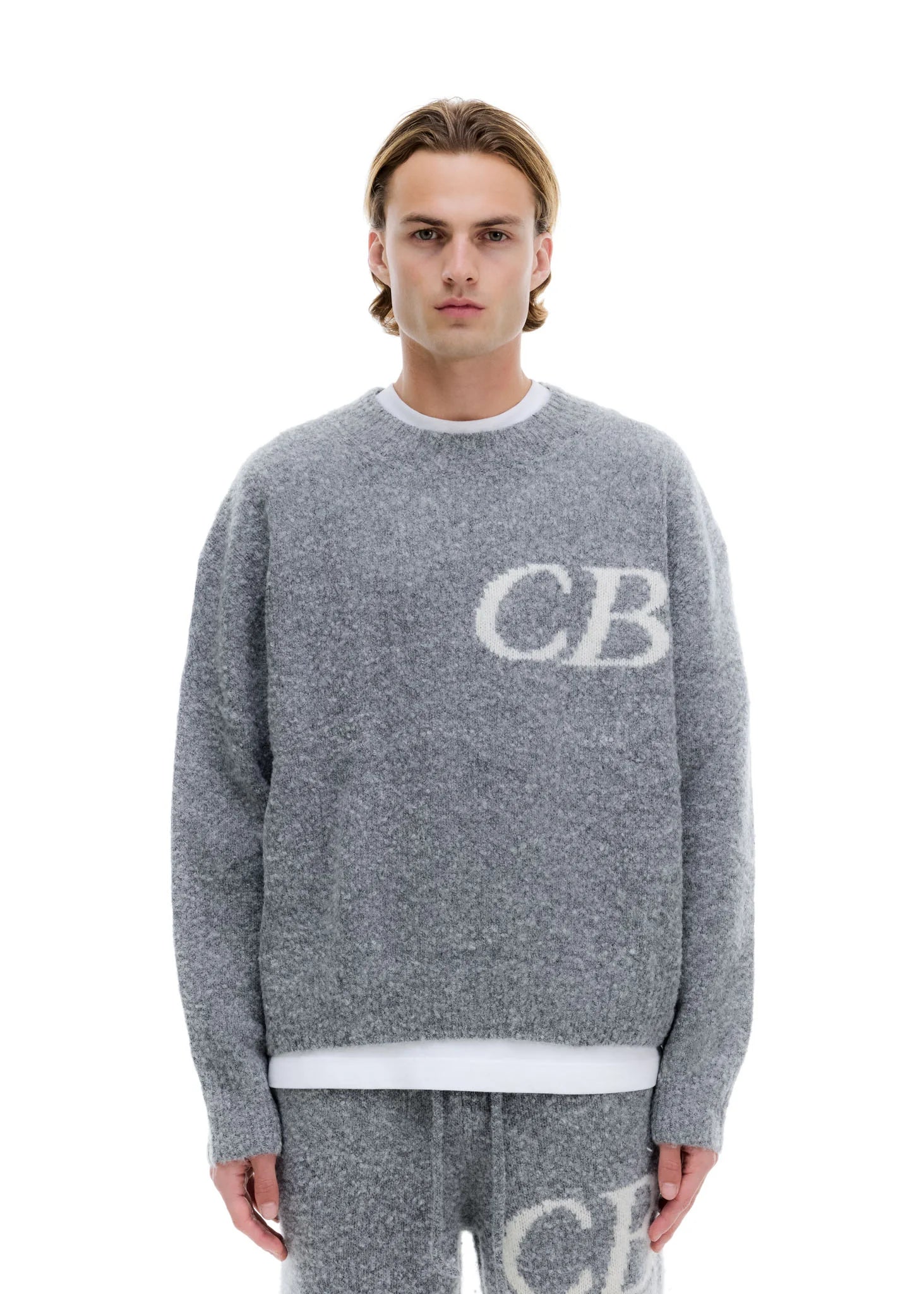 COLE BUXTON CB LOGO KNIT SWEATER - GREY MARL