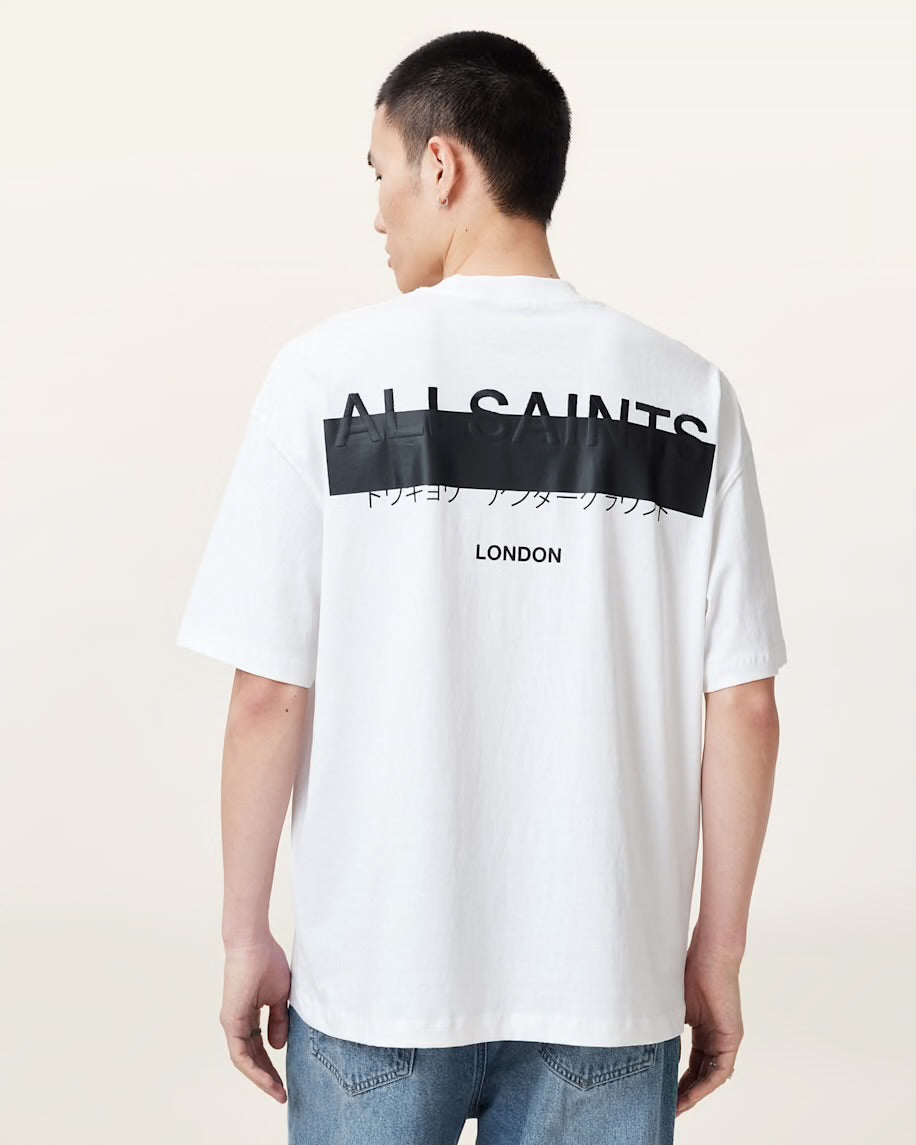 ALL SAINTS Redact Oversized Embroidered Logo T-Shirt - White