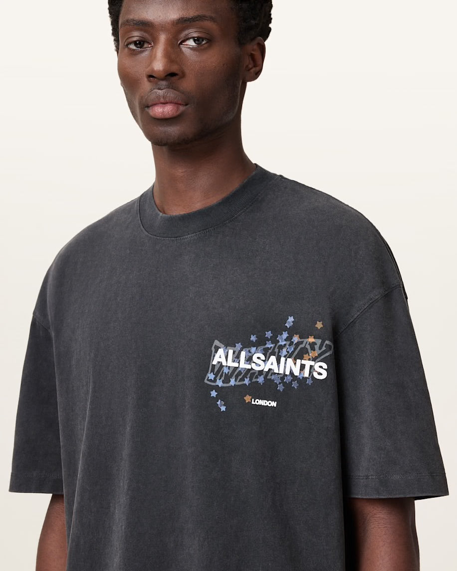 ALL SAINTS Wavy Oversized Crew Neck T-Shirt - washed black