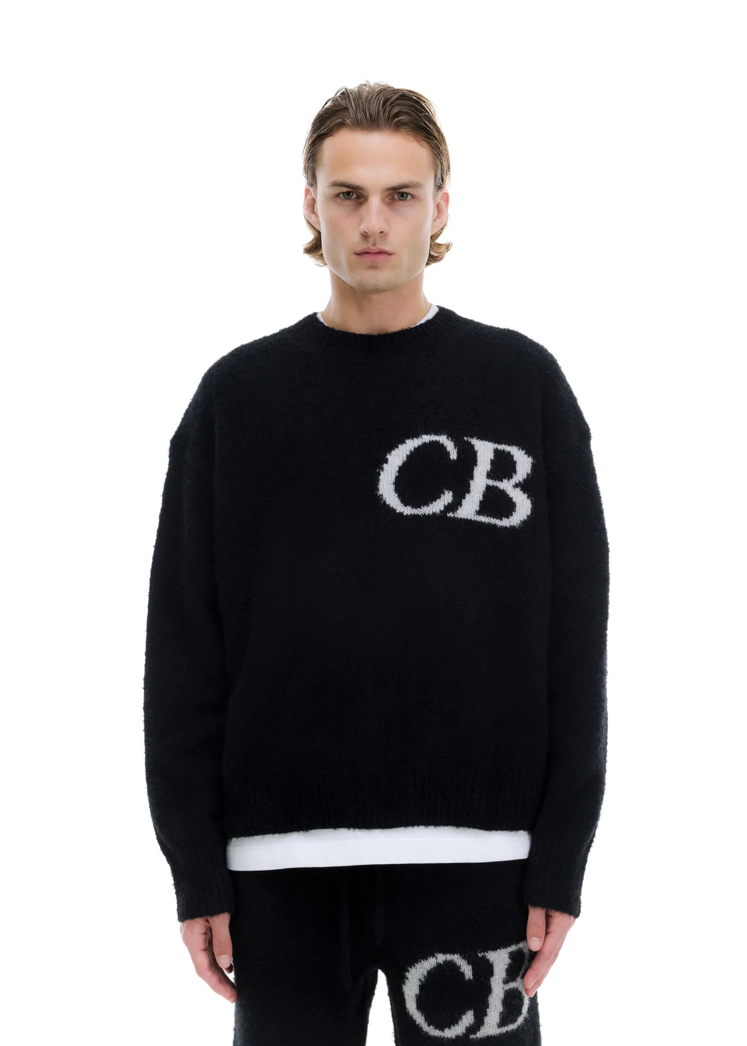 COLE BUXTON CB LOGO KNIT SWEATER - BLACK