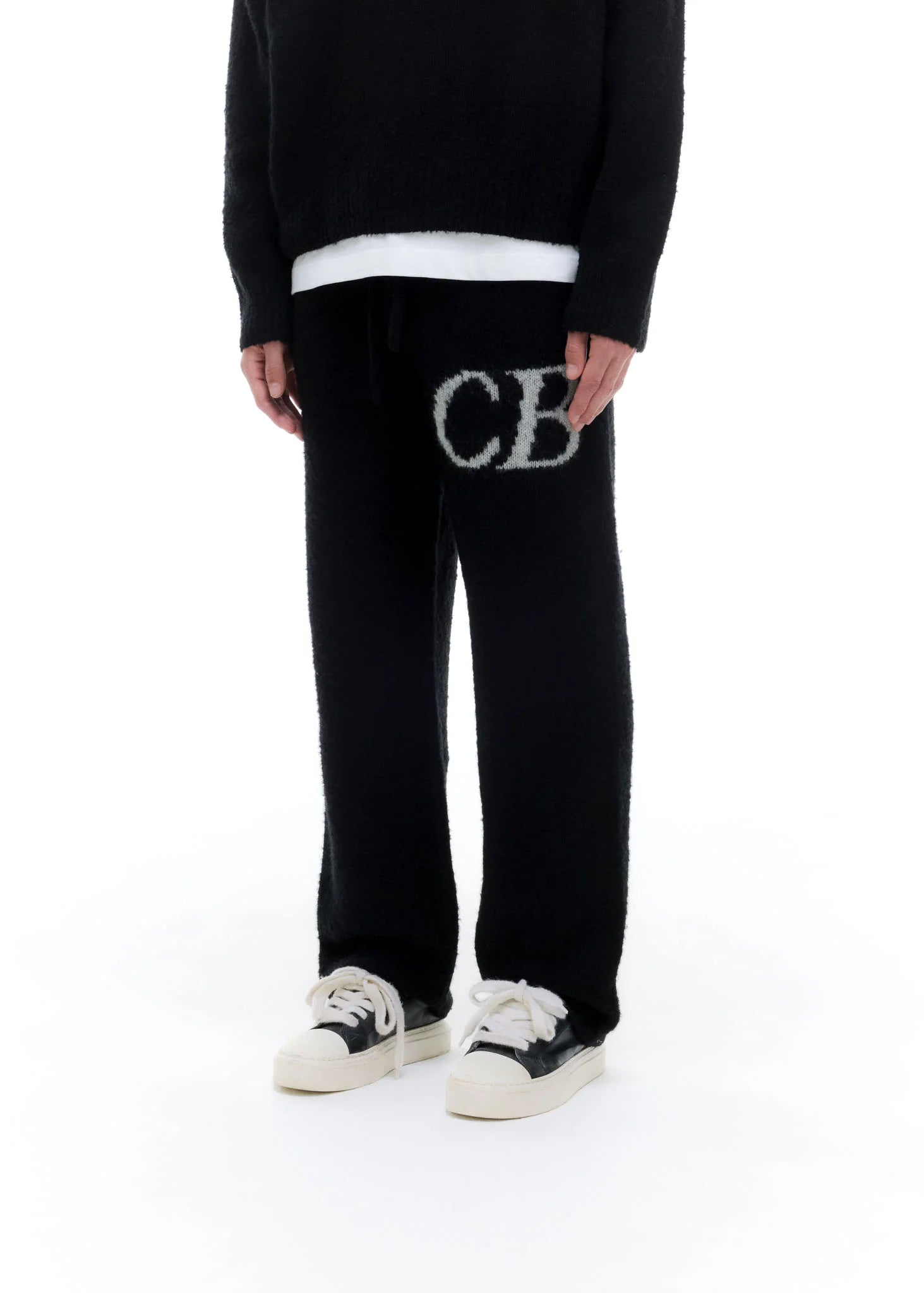 COLE BUXTON CB LOGO KNIT PANTS - BLACK
