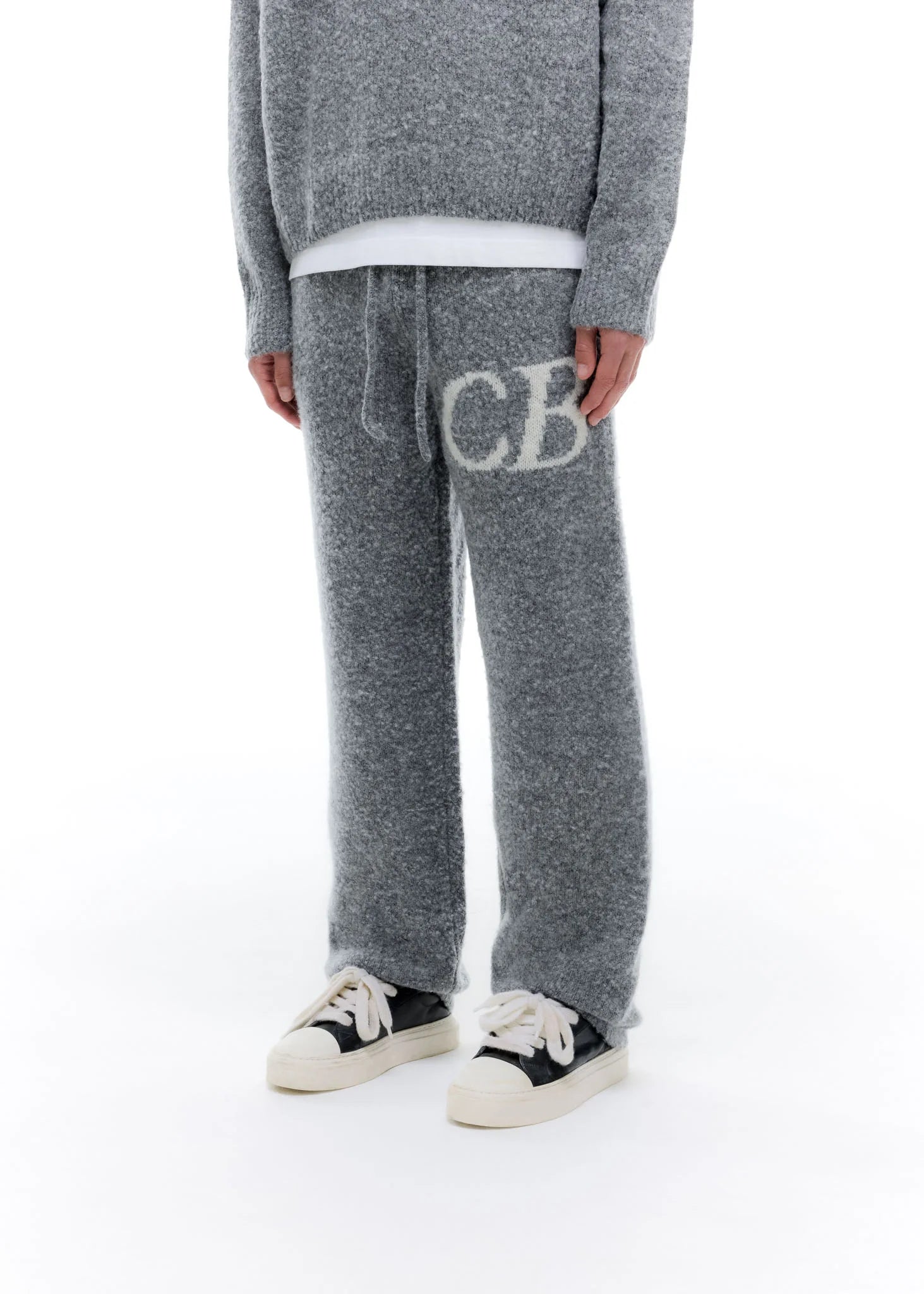 COLE BUXTON CB LOGO KNIT PANTS - GREY MARL