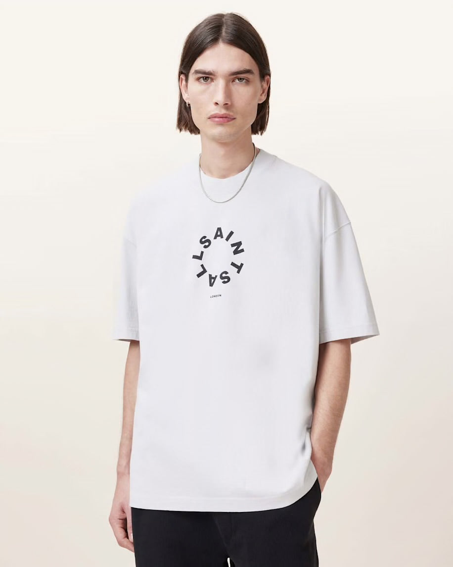 ALL SAINTS Tierra Oversized Logo T-Shirt - cool grey