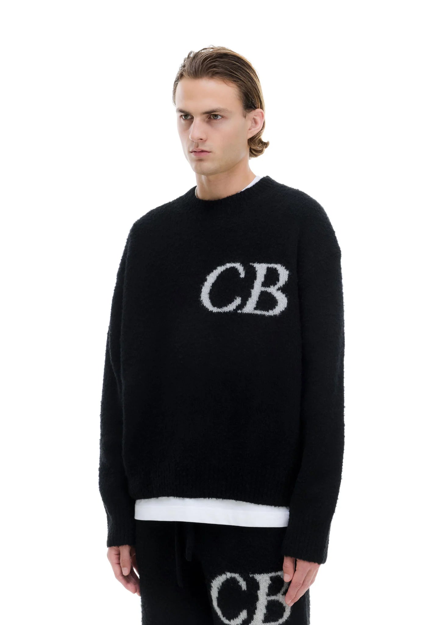 COLE BUXTON CB LOGO KNIT SWEATER - BLACK