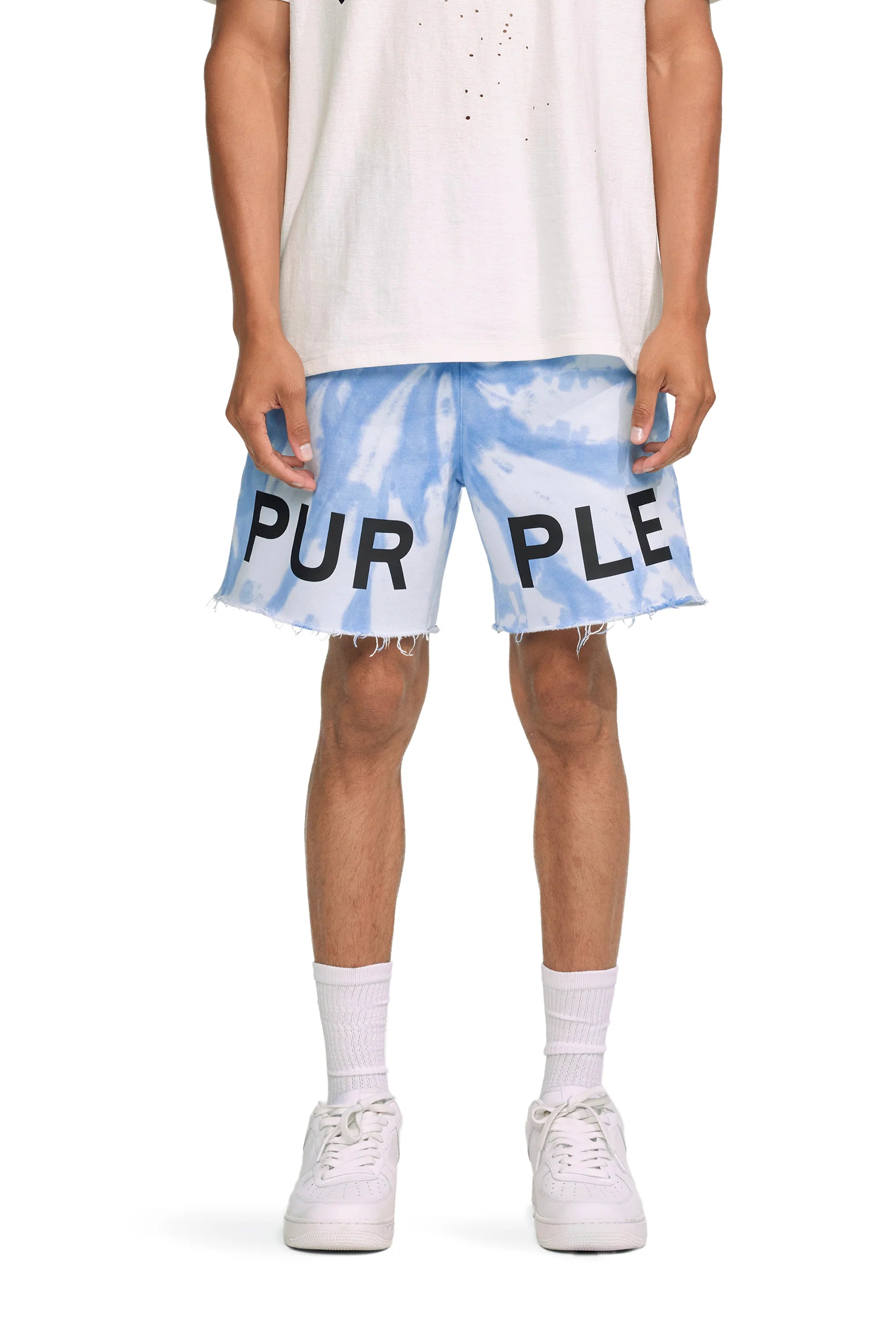 PURPLE BRAND Jumbo Wordmark Tie Dye Shorts